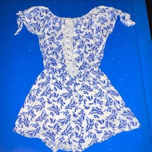 Kids white Romper with blue pattern